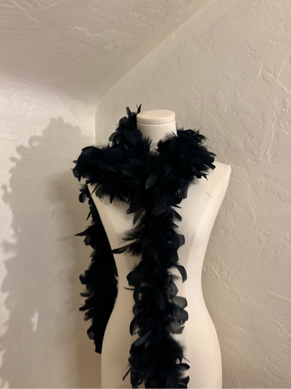 Black Feather Boa Scarf 80” Long with Subtle Blue Iridescent Tint